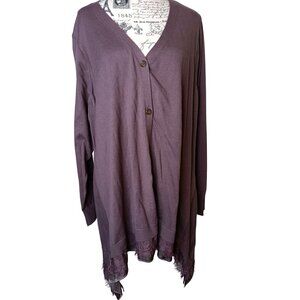 Logo Lori Goldstein 3X Tunic Top Dress Button Front Lace Trim Long Sleeve V Neck